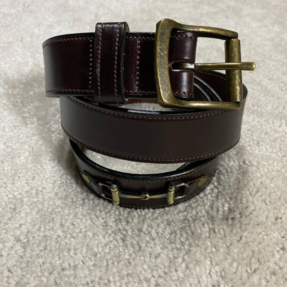 Brooks Brothers Mens 40 Leather Horsebit Belt Burgundy Brown Brass Snaffle 2639